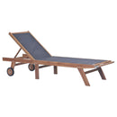 Folding Sun Lounger With Wheels Solid Teak And Textilene