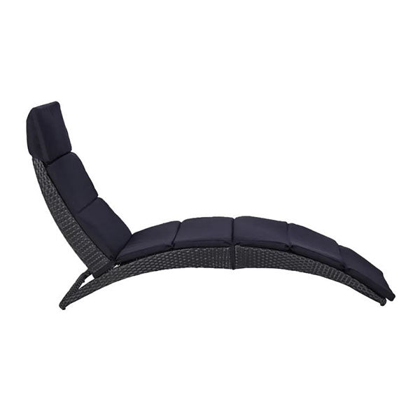 Sunbed With Cushion Weather Resistant Pe Rattan Black