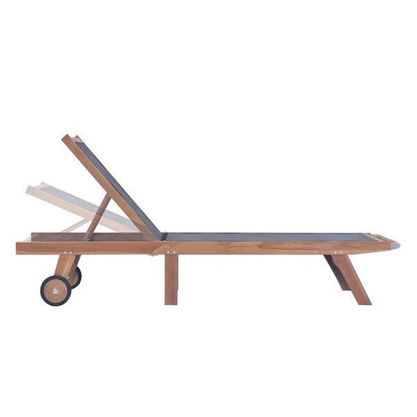 Folding Sun Lounger With Wheels Solid Teak And Textilene