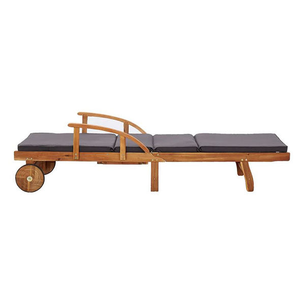 Sun Lounger With Cushion Solid Acacia Wood Oil Finish