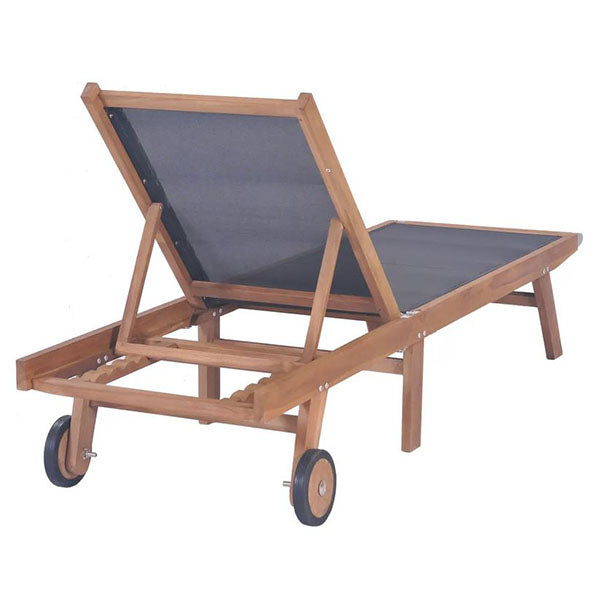 Folding Sun Lounger With Wheels Solid Teak And Textilene