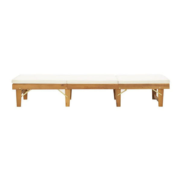 Folding Sun Lounger With Cream White Cushion Solid Acacia Wood