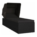 Sun Lounger With Canopy And Cushion Poly Rattan