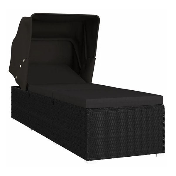 Sun Lounger With Canopy And Cushion Poly Rattan