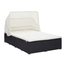 2 Person Sunbed With Cream White Cushion Poly Rattan Black