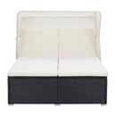 2 Person Sunbed With Cream White Cushion Poly Rattan Black