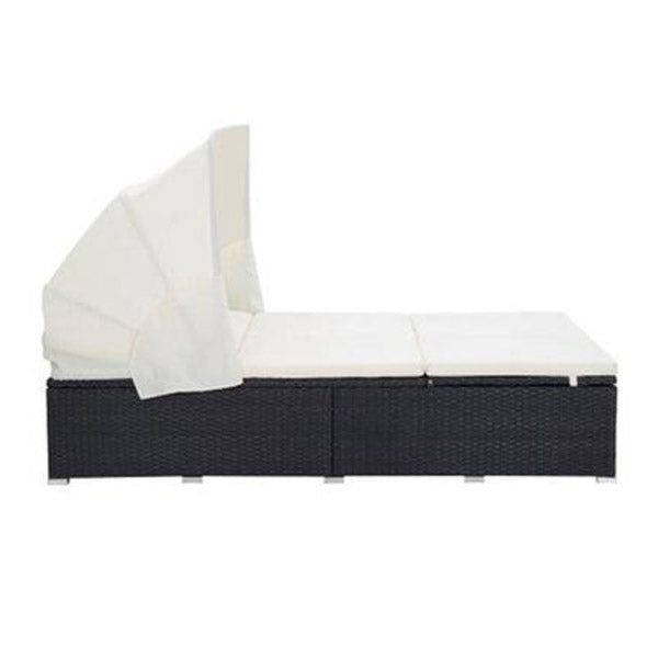 2 Person Sunbed With Cream White Cushion Poly Rattan Black