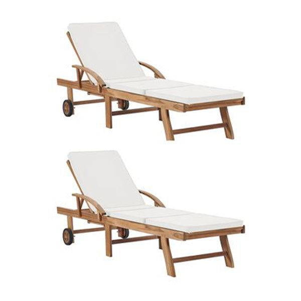 Sun Loungers With Cushions 2 Pcs Solid Teak Wood Cream