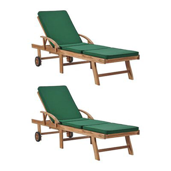Sun Loungers With Cushions 2 Pcs Solid Teak Wood Green