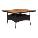 Outdoor Dining Table Black Poly Rattan And Solid Acacia Wood