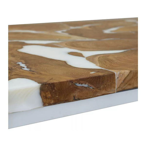 Coffee Table Teak Resin 110X60X40 Cm White And Brown