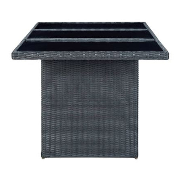 Garden Table Dark Grey Poly Rattan And Tempered Glass