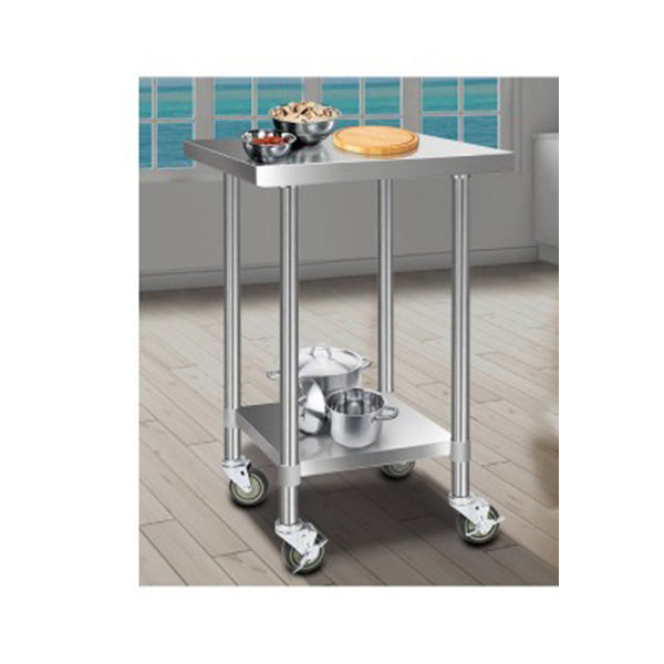 430 Stainless Steel Kitchen Work Food Prep Table With Wheels 610X610Mm