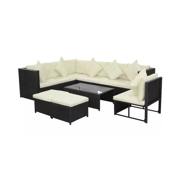 8 Piece Garden Lounge Set With Cushions And Coffee Table Rattan Black