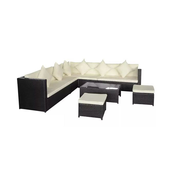 8 Piece Garden Lounge Set With Cushions And Coffee Table Rattan Black
