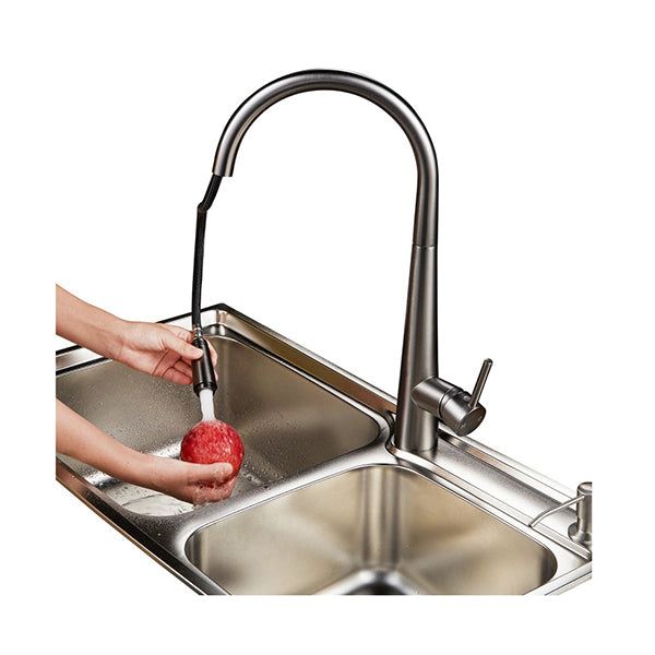 Round Gunmetal Grey Swivel Pull Out Kitchen Sink Mixer Tap Solid Brass