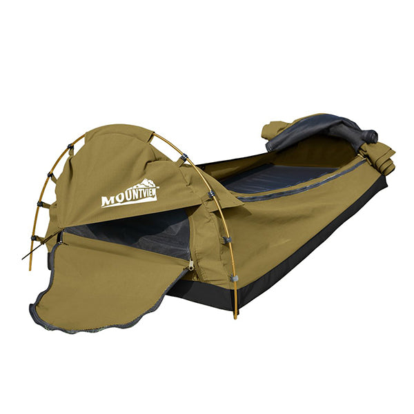 Double Swag Camping Swags Canvas Dome Tent Hiking Mattress Khaki