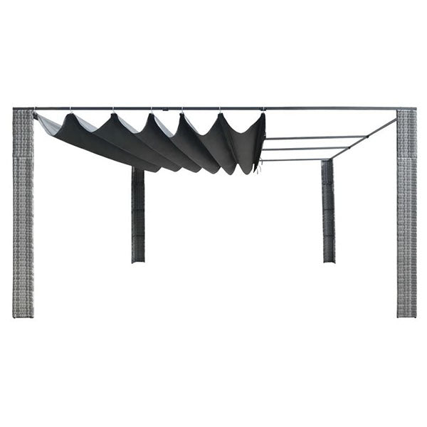 Gazebo With Sliding Roof Poly Rattan 400X400X200 Cm Grey