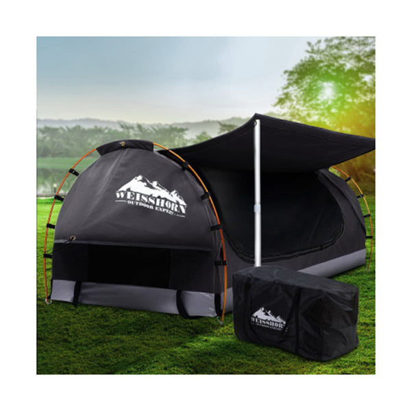 Double Swag Camping Swags Canvas Free Standing Dome Tent Dark Grey
