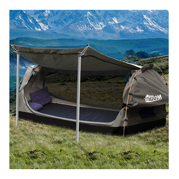 Double Swag Camping Swags Canvas Dome Tent Free Standing Grey