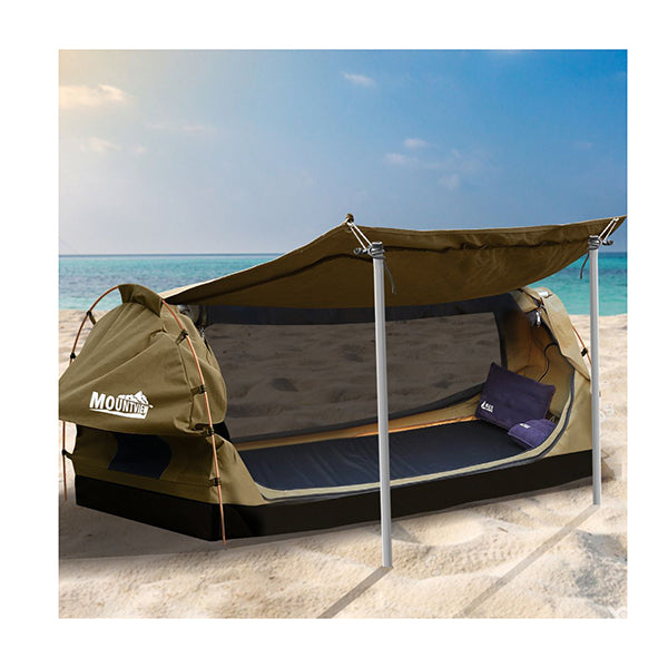 Double Swag Camping Swags Canvas Dome Tent Free Standing Khaki