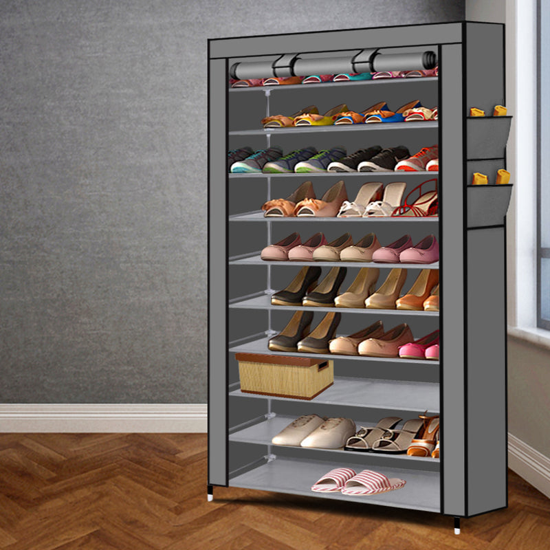 10 Tier Shoe Rack Portable Storage Cabinet Organiser Wardrobe Grey Cover