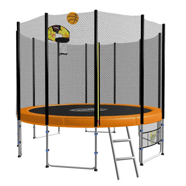 8ft Round Spring Trampoline Free Safety Outer Net pad mat ladder shoe Tidy Basketball Orange