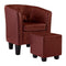 Tub Chair With Footstool Wine Red Faux Leather