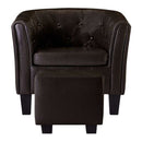 Tub Chair With Footstool Faux Leather Brown