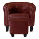 Tub Chair With Footstool Wine Red Faux Leather