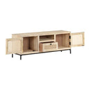 Tv Cabinet 120X30X40 Cm Solid Mango Wood And Natural Cane