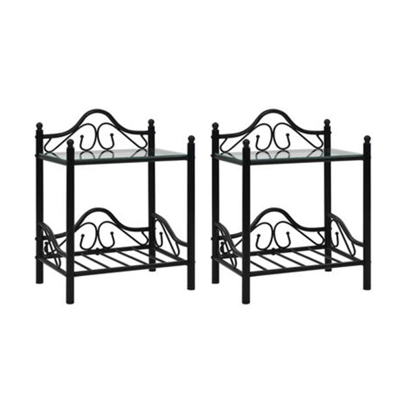 Bedside Tables 2 Pcs Steel And Tempered Glass Black