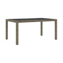 Garden Table 150 X 90 X 75 Cm Tempered Glass And Poly Rattan Grey