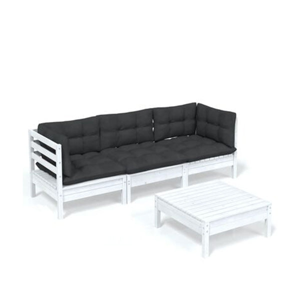 4 Piece Garden Lounge Set With Anthracite Cushions Pinewood White