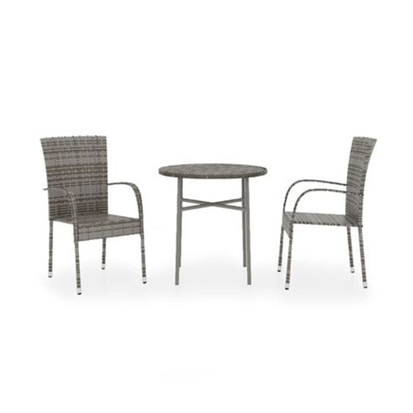 3 Piece Grey Garden Dining Set Poly Rattan