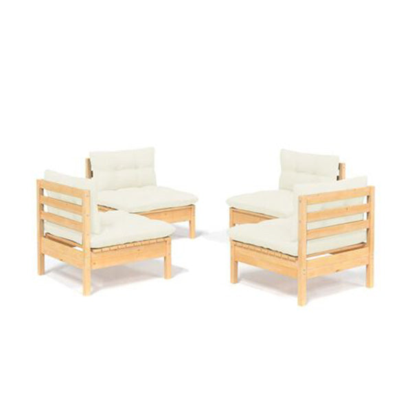 4 Piece Garden Lounge Set With Cream Cushions Pinewood