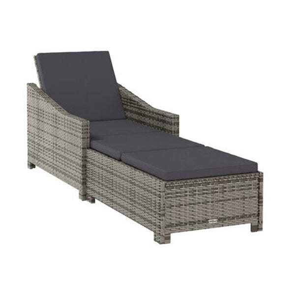 Poly Rattan Grey Sun Lounger With Dark Grey Cushion