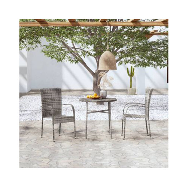 3 Piece Grey Garden Dining Set Poly Rattan