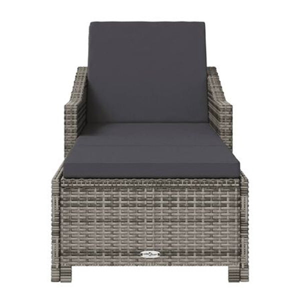 Poly Rattan Grey Sun Lounger With Dark Grey Cushion