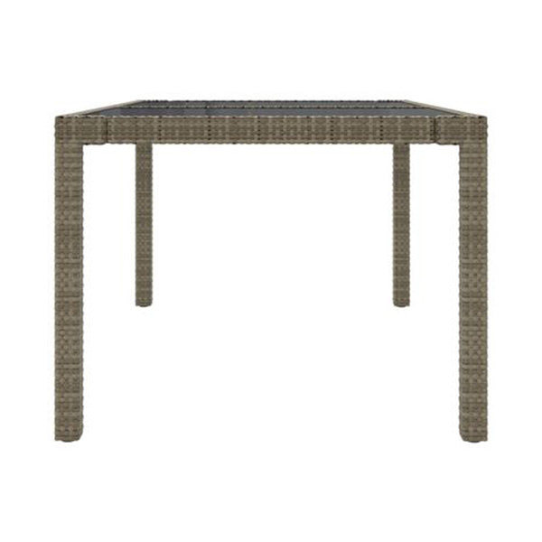 Garden Table 150 X 90 X 75 Cm Tempered Glass And Poly Rattan Grey