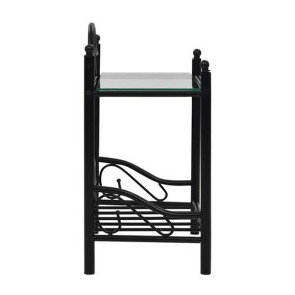 Bedside Tables 2 Pcs Steel And Tempered Glass Black