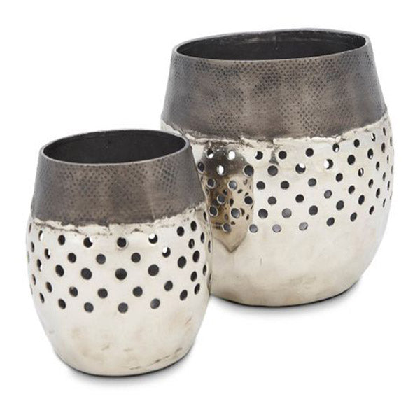 2 Piece Round Votives With Holes Aluminium Graphite And Silver