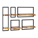 Wall Shelf Set 5 Pieces Solid Acacia Wood And Steel