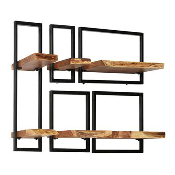 Wall Shelf Set 5 Pieces Solid Acacia Wood And Steel