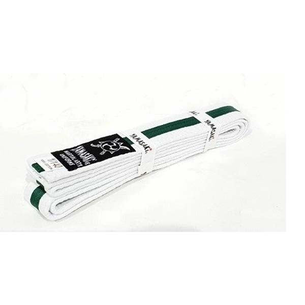 Yamasaki White Martial Arts Belts With Coloured Stripe Green