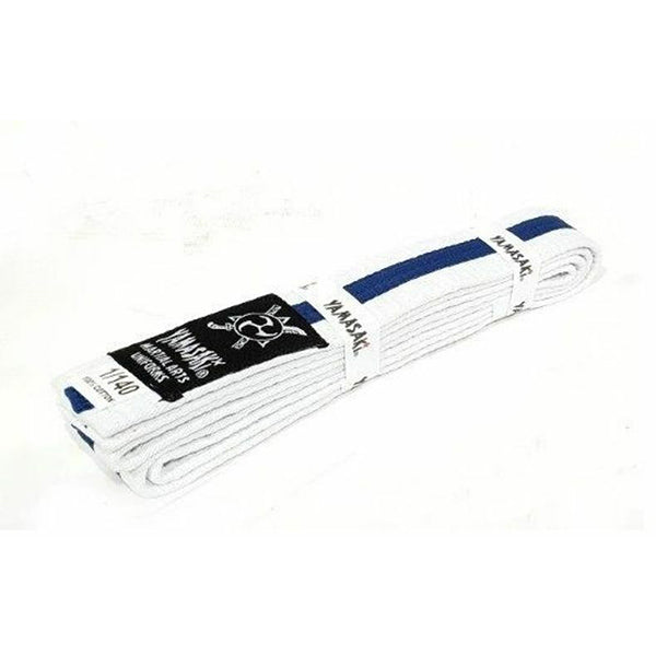 Yamasaki White Martial Arts Belts With Coloured Stripe Blue