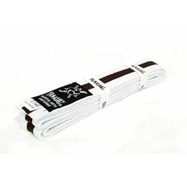 Yamasaki White Martial Arts Belts With Coloured Stripe Brown