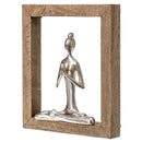 Aluminium Praying Yoga Lady In Wood Frame 24X5X27Cm